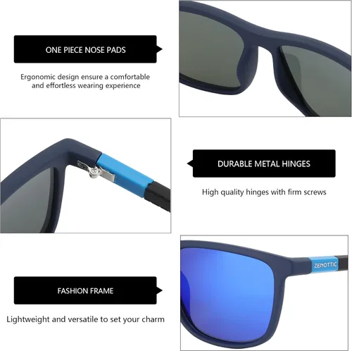 Vista 4 de ZENOTTIC - Lentes de sol polarizados cuadrados para hombre, marco TR90 ligero, 100% bloqueo UV, para conducir, pesca, golf, deportes