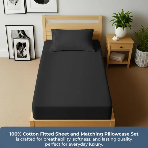 Vista 6 de Royale Linens Sábana bajera con funda de almohada, sábana bajera individual con 1 funda de almohada, 300 hilos, 100% algodón orgánico, se adapta a