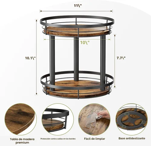 Vista 2 de LAMU Organizador Lazy Susan de Especias de Madera de 10 Pulgadas, Organizador de Especias de 2 Niveles para Gabinete, Encimera, Cocina, Superficie