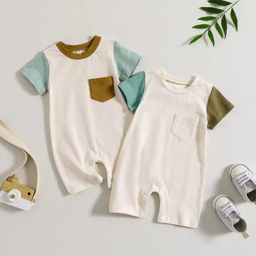 Vista 7 de Durveency Ropa de bebé niño de manga corta patchwork mameluco de una pieza mono pantalones cortos trajes de verano