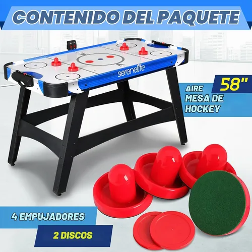 Vista 7 de SereneLife 58in Powered Air Hockey Table Upgraded 700mA 12v 2X Powerful Motor, 4 Player 4 Pucks 2 Pushers, Full-Size Arcade Style, Inline Power