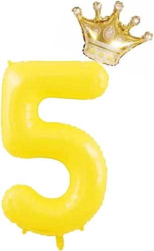Vista 11 de Globos amarillos grandes de 40 pulgadas con corona, globos de helio de aluminio del número 3, decoraciones de tercer cumpleaños, suministros