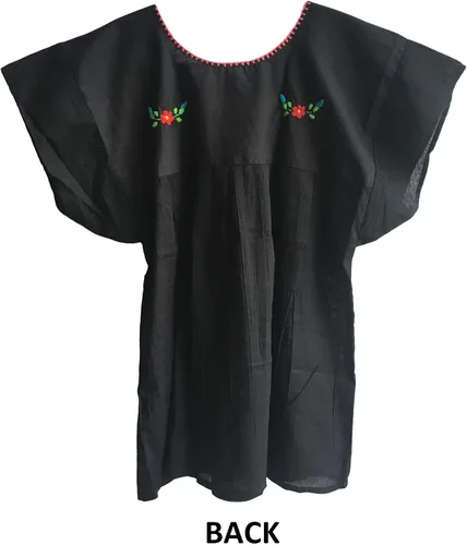 Vista 6 de Blusa Campesina Mexicana Floral - Blusa Tehuacán Bordada - Hecho a Mano en México - Blusa Campesina Poblana Mexicana - Negro
