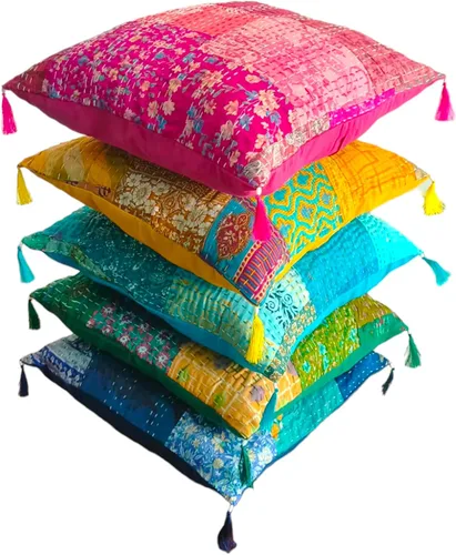 Vista 10 de Juego de 5 fundas de almohadas decorativas bohemias - Cojines decorativos de seda para sofá, sillón y cama - Decoración del hogar de inspiración
