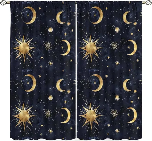 Vista 9 de Cortinas Florales de Luna Flores Silvestres Fase Jardín Iluminado por la Luna Estética Boho Primavera Naturaleza Juego de Tratamiento de Ventana