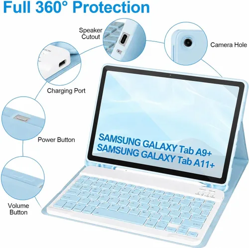 Vista 6 de Funda de teclado para Samsung Galaxy Tab A9+/Plus de 11 pulgadas 2023 (SM-X210/X216/X218), funda con teclado para Samsung Tab A9+ con soporte para S