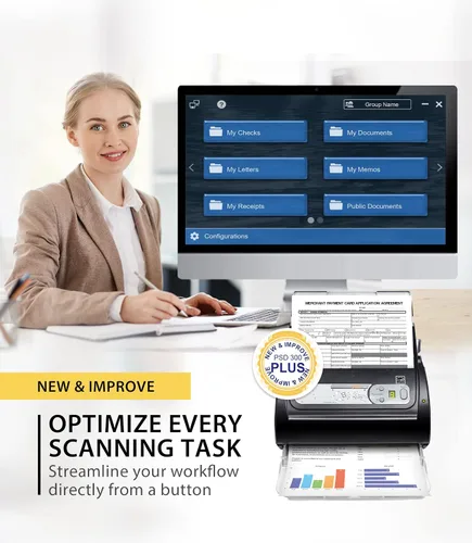 Vista 2 de Plustek PSD300 Plus Escáner de documentos Software Support Directly scan to Cloud, SharePoint, Office 365 and Built-in Barcode Recognition Function