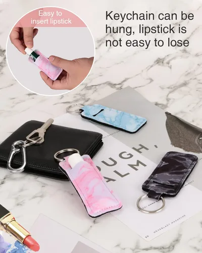 Vista 4 de Meiiy Chapstick Soporte para bálsamo labial, funda para lápiz labial, soporte para brillo de labios con gancho, 3 piezas de relleno de calcetines