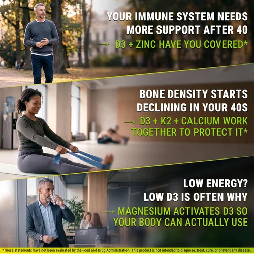 Vista 6 de Vitamina D3 K2 con glicinato de magnesio + zinc y calcio Magnesio 1500mg D3 10,000 UI K2 (MK7) 200mcg Zinc 50mg Calcio 50mg Apoyo
