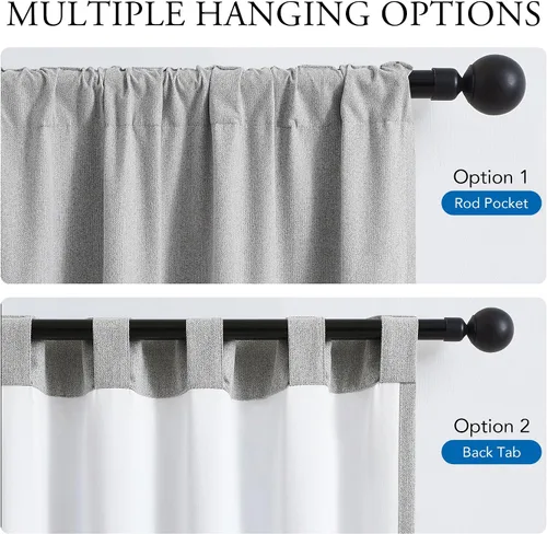 Vista 2 de Beauoop Cortinas de lino 100% opacas de 63 pulgadas de largo, 2 paneles para dormitorio, sala de estar, gris con parte trasera blanca