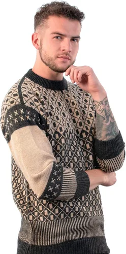 Vista 3 de INTI ALPACA Suéter de alpaca con cuello redondo para hombre "Himalaya" - Jersey de alpaca - Jersey bicolor para invierno