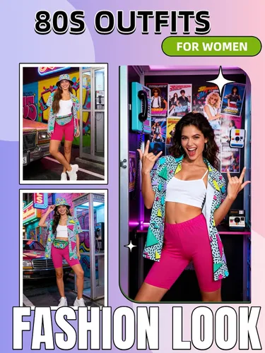 Vista 2 de Verceco Trajes de los años 80 y 90 para mujer, unisex, hip hop, accesorios de disfraz retro de los años 90, trajes de fiesta temática de los años