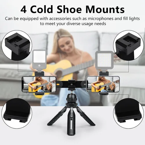 Vista 3 de Kit de video multifuncional para teléfono inteligente, con trípode universal de escritorio para teléfono con soportes dobles para teléfono y 4