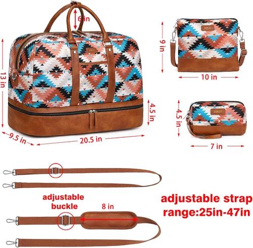 Vista 122 de IBFUN Bolsas de fin de semana para mujer, bolsa grande de lona para viaje, bolsa de viaje con compartimento para zapatos, 21 pulgadas, juego de 3