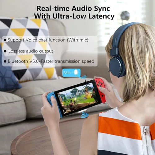 Vista 3 de Adaptador Bluetooth para Nintendo SwitchLite, BT 5.0 transmisor de audio inalámbrico con convertidor USB C a A de baja latencia para auriculares