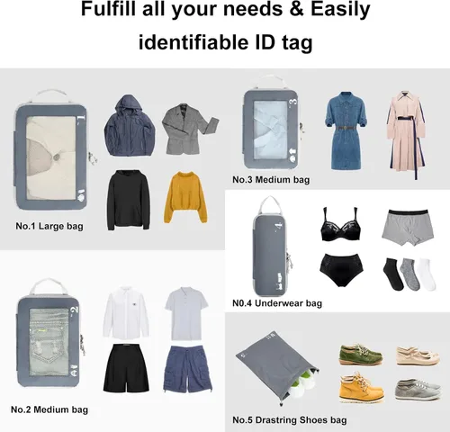 Vista 7 de ECOHUB Juego de 5 cubos de compresión para maletas, bolsas organizadoras, juego de artículos esenciales de viaje con bolsas de zapatos para viajes