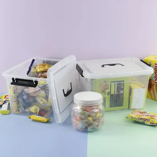 Vista 6 de Caja de almacenamiento transparente de plástico de 10 L, caja de plástico con tapa, paquete de 6 Clear Design, Locking Latch Lid, Convenient Top