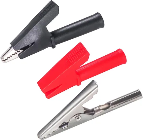 Vista 2 de 4 unids resistente aislado cocodrilo clips PVC cocodrilo abrazaderas conector de cobre niquelado 1000 V 20 A para pruebas de laboratorio eléctrico
