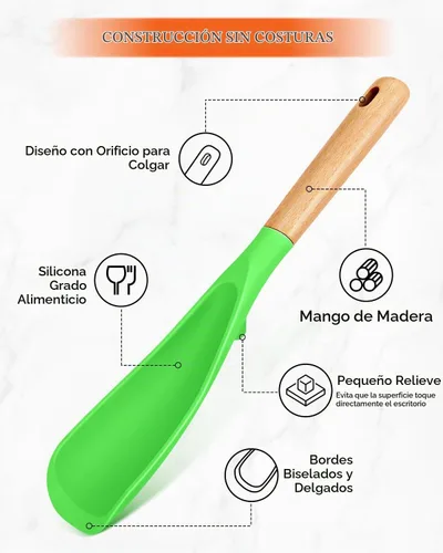 Vista 3 de Cuchara de cocina para utensilios de cocina antiadherentes, ideal para cocinar y servir silicona mate resistente sin BPA, cuchara con mango de 1