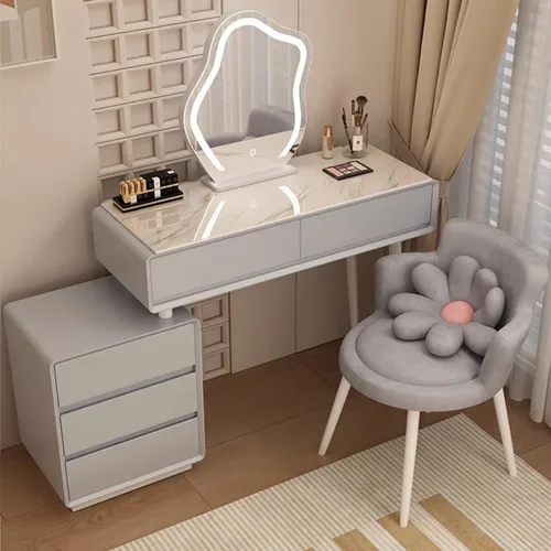 Vista 10 de Tocador con espejo con luces, mesa de tocador con cajones, mesa de maquillaje blanca, 3 modos de iluminación de brillo ajustable, para dormitorio