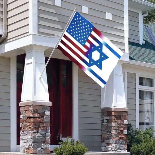 Vista 2 de Bandera estadounidense de la amistad israelí de 2 x 3 pies para decoración de habitaciones al aire libre, bordes de doble costura y 2 ojales de 1