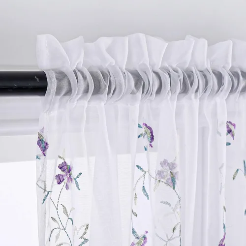 Vista 16 de Taisier Home Cortinas Traslúcidas Blancas Florales con Estampado de Flores y Bordado de Enredaderas para Dormitorio, Cortina con Bolsillo