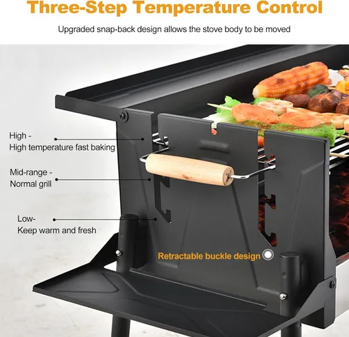Vista 4 de Ergocar Parrilla de barbacoa, barbacoa portátil de acero inoxidable, parrilla de carbón desmontable con soporte, parrillas para ahumar