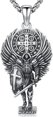 Vista 86 de 925 Sterling Silver Patron Saint Amulet Necklace for Men Women plateado