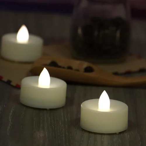 Vista 4 de CANDLE CHOICE Velas de té sin llama que funcionan con pilas, velas LED parpadeantes brillantes para centros de mesa de boda, Halloween, Acción