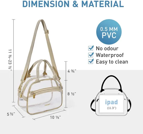 Vista 3 de TOURIT Bolsa de almuerzo transparente aprobada para estadios, bolsa transparente con correa ajustable, lonchera transparente para mujeres y hombres