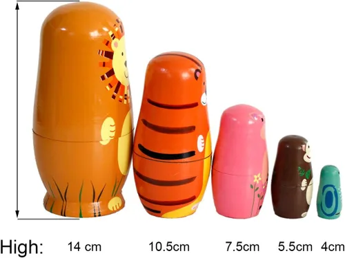 Vista 3 de GoodPlay Muñeca de anidación de animales de dibujos animados de madera 5pcs popular hecho a mano regalos de juguete
