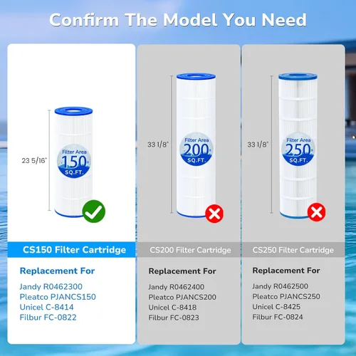 Vista 3 de Future Way Cartucho de filtro de piscina CS150 de repuesto para Jandy CS150, CCX1500RE, reemplazo Jandy R0462300, Pleatco PJANCS150, PXST150, 150