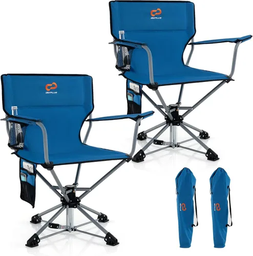 Vista 14 de Goplus Silla de caza giratoria de 360°, silla ciega plegable para adultos con portavasos y bolsa de transporte, sillas de camping ligeras