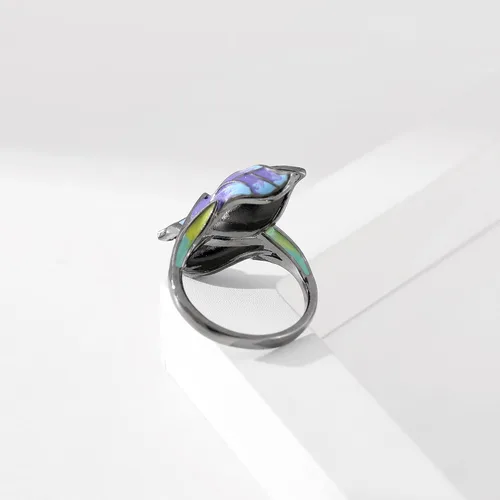 Vista 5 de Black Gothic Butterfly Rings for Women - Enamel Copper Blue Flower Colorful Ring