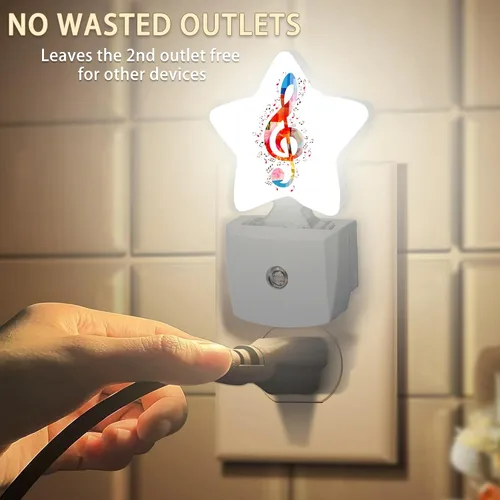 Vista 2 de Luces nocturnas con notas de arco iris, lámpara de pared enchufable, sensor inteligente del atardecer al amanecer para decoración del hogar