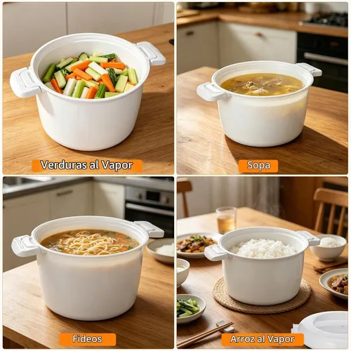 Vista 6 de Angoily - Arrocera para microondas, vaporizador portátil de 1 galón Microwavable Noodles Pasta Food Cookware, Non- Stick Bacon Oatmeal Pot Cooker