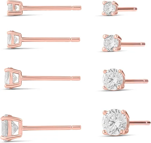 Vista 11 de Amazon Essentials Juego de pendientes de tuerca de plata de ley chapada en oro de 14 quilates con circonita cúbica redonda o corte princesa Oro Rosa