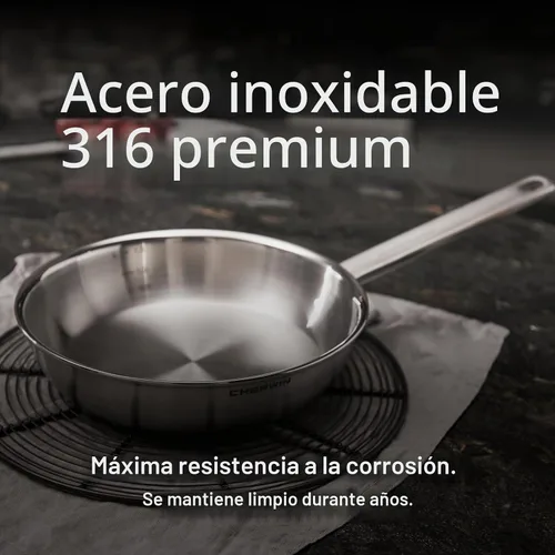 Vista 2 de Sartén de Acero Inoxidable 316 de 8.6 Pulgadas, Sartén Saltear de Acero Inoxidable de 5 Capas, Sartén Profunda, Compatible con Inducción, Apta