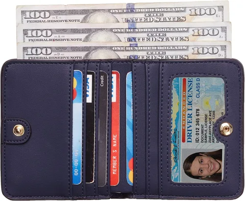 Vista 2 de Toughergun Cartera pequeña de cuero delgada para mujer con protección RFID, mini monedero bifold compacto con ventana de identificación transparente