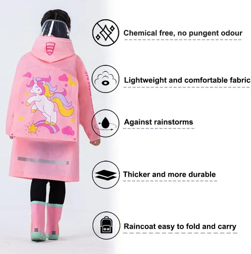 Vista 2 de SUFEINI Chubasquero para niños, traje de lluvia para niños de 6 a 13 años, para niños y niñas, con dibujos animados 3D, chaqueta impermeable