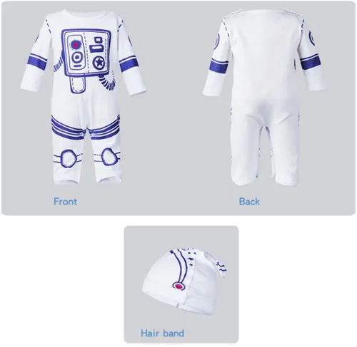 Vista 6 de 2pcs Bebé Niño Niña Mono Una Pieza Mameluco Astronauta Traje Con Sombrero Blanco 66 3-6M