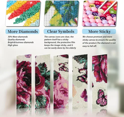 Vista 5 de Paquete de 12 kits de arte de diamantes de flores para adultos, juegos de pintura de diamantes 5D con herramientas para principiantes, bricolaje