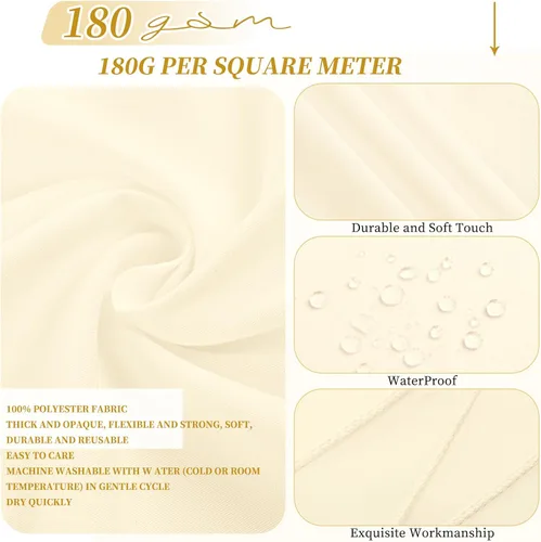 Vista 3 de Paquete de 12 manteles rectangulares beige para mesas de 6 pies de 60 x 102 pulgadas, manteles impermeables beige a granel para bodas, poliéster