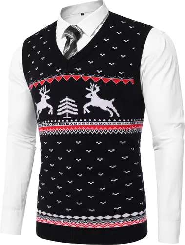 Vista 23 de Amussiar Suéter casual para hombre, chaleco con cuello en V, ajustado, sin mangas, suéter de punto