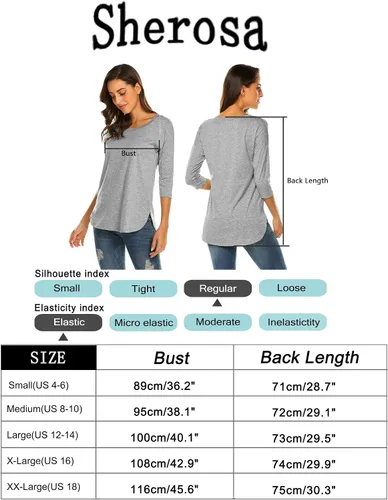 Vista 7 de Sherosa Camiseta casual de manga 34 con cuello redondo para mujer
