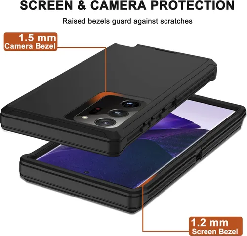 Vista 5 de Funda para Galaxy Note 20 Ultra con clip para cinturón, 2 protectores de pantalla, grado militar, cuerpo completo, resistente, a prueba de golpes