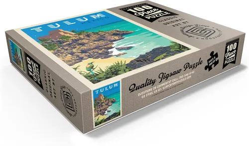 Vista 3 de MyPuzzle Mexico: Tulum, póster vintage, rompecabezas premium de 100 piezas para adultos
