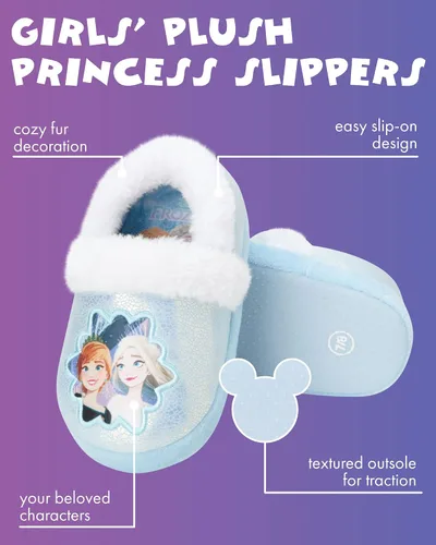 Vista 2 de Disney Pantuflas de Frozen para niña Pantuflas peludas de Elsa y Anna con suela antideslizante (bebéniño pequeño)