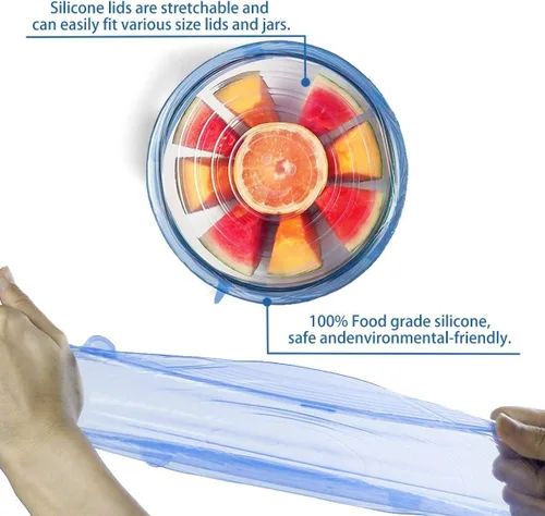 Vista 3 de Tapas elásticas de silicona, tapas elásticas duraderas y ecológicas Cubierta reutilizable resistente al calor de varios tamaños para cuenco