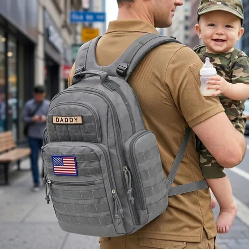 Vista 9 de SHARKMOUTH Mochila para pañales para papá y mamá, paquete de pañales militares Molle con soportes aislados para botellas y bolsillo para toallitas